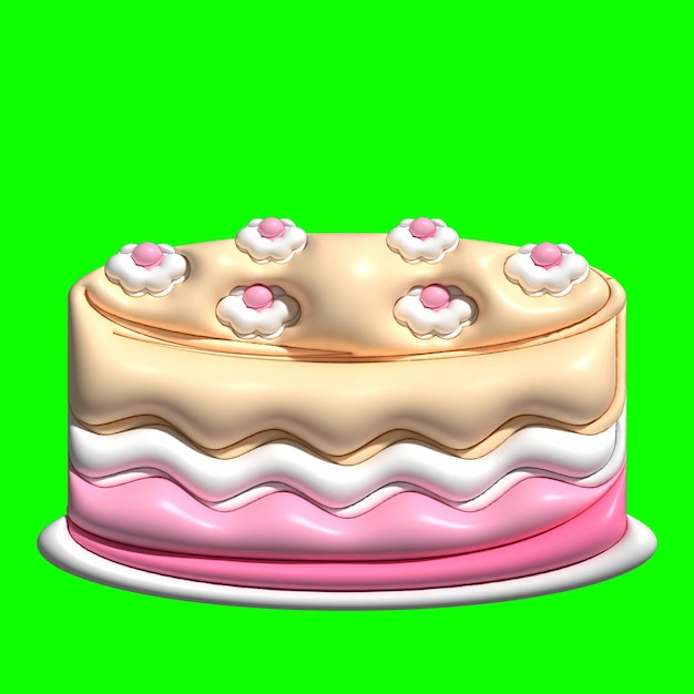 3D Cake Assets Design with Greenscreen Background