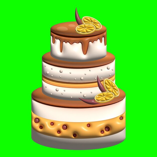 3D Cake Assets Design with Greenscreen Background