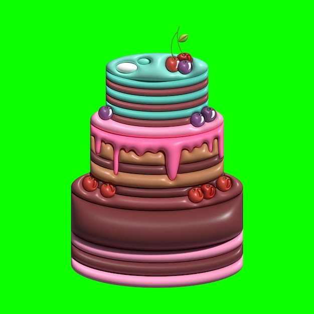 Foto 3d-cake-assetsontwerp met groene achtergrond
