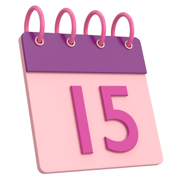 3D calendar Day 15 Fifteenth day of the month 3D illustration