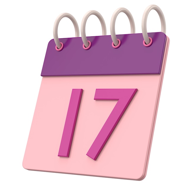 3D calendar Day 17 Seventeenth day of the month 3D illustration