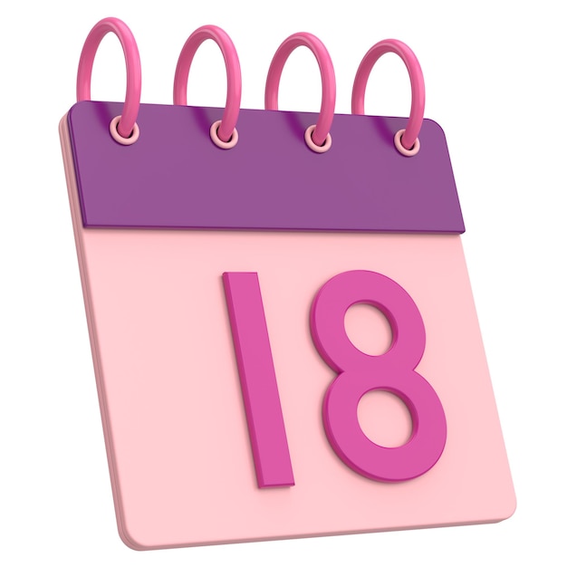 3D calendar Day 18 Eighteenth day of the month 3D illustration