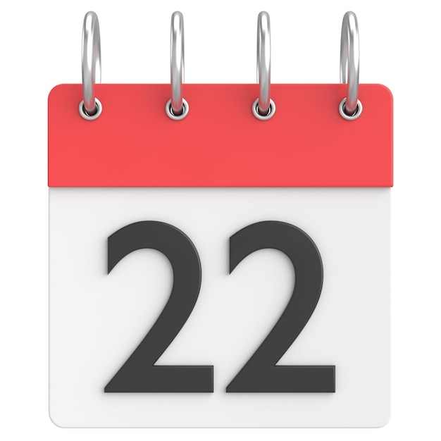 3d calendar day 22 twentysecond day of the month 3d illustration