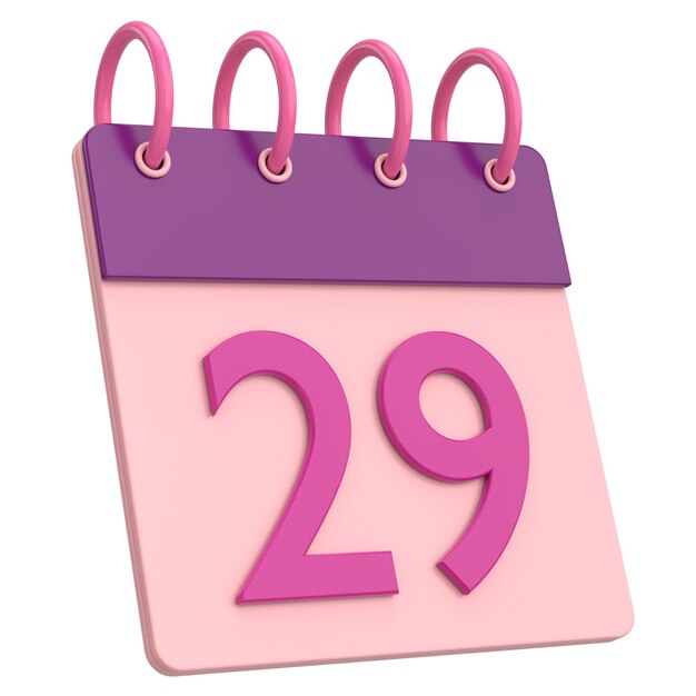 3D calendar Day 29 Twentyninth day of the month 3D illustration