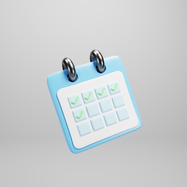 3d calendar icon on white background 3d rendering