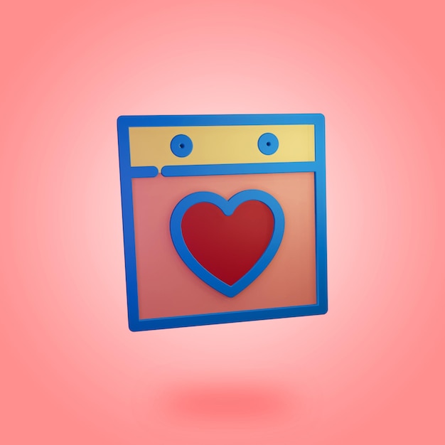 3d calendar icons with heart, render graphic style, isolate