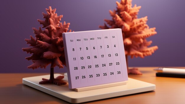 3d calendar marked date for important day in purple