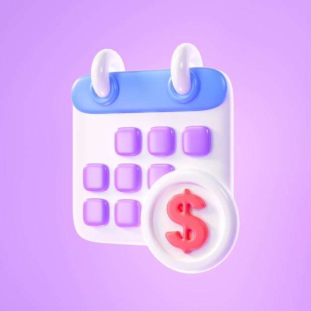 3d calendar with dollar coin icon on isolated background monthly financial report and time to pay concept 3d render illustration