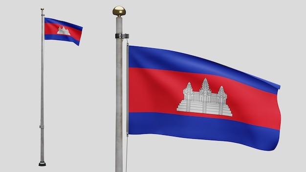 3D, Cambodian flag waving in the wind. Close up of Cambodia banner blowing, soft and smooth silk. Cloth fabric texture ensign background. Use it for national day and country occasions concept.