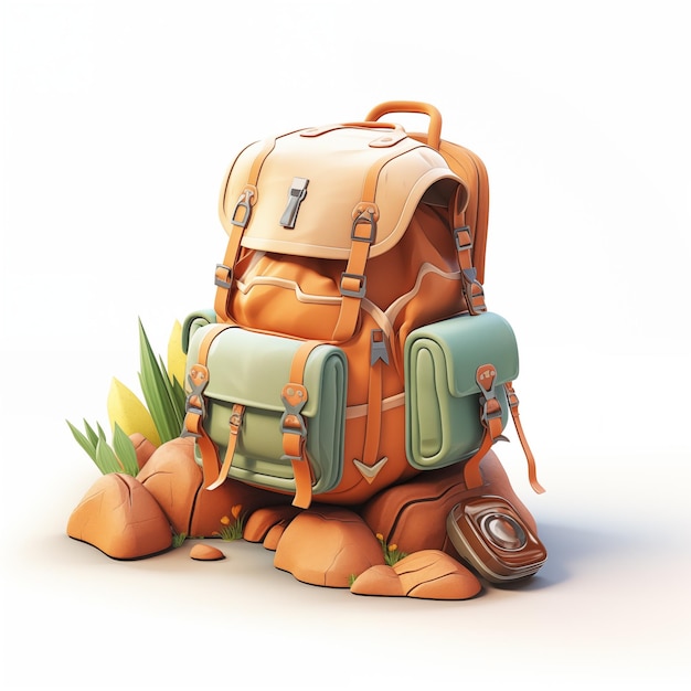 Photo 3d camping backpack travel concept illustration isolated on white background