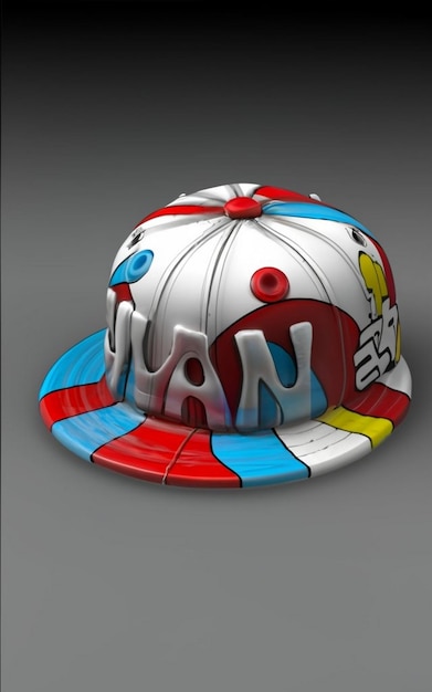 3D cap White with red and blue with red spots with 3D name