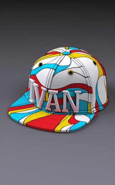 3D cap White with red and blue with red spots with 3D name