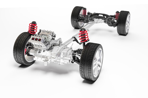 3d car chassis with motor and suspension