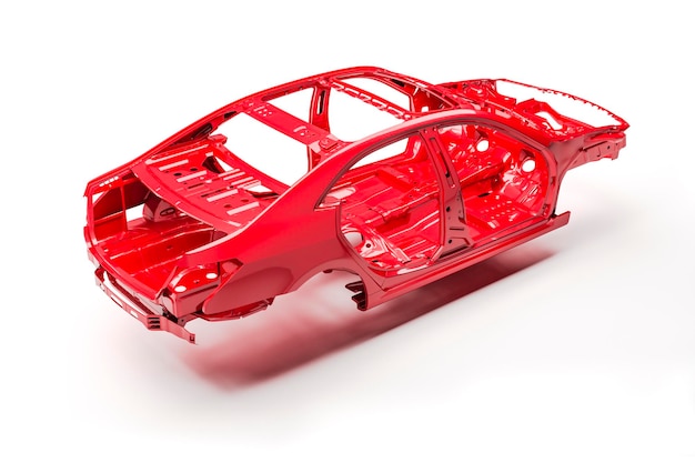 白い背景の上の 3 d 車フレーム ボディ