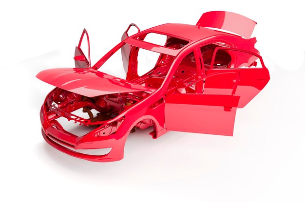 3d car frame body on white background