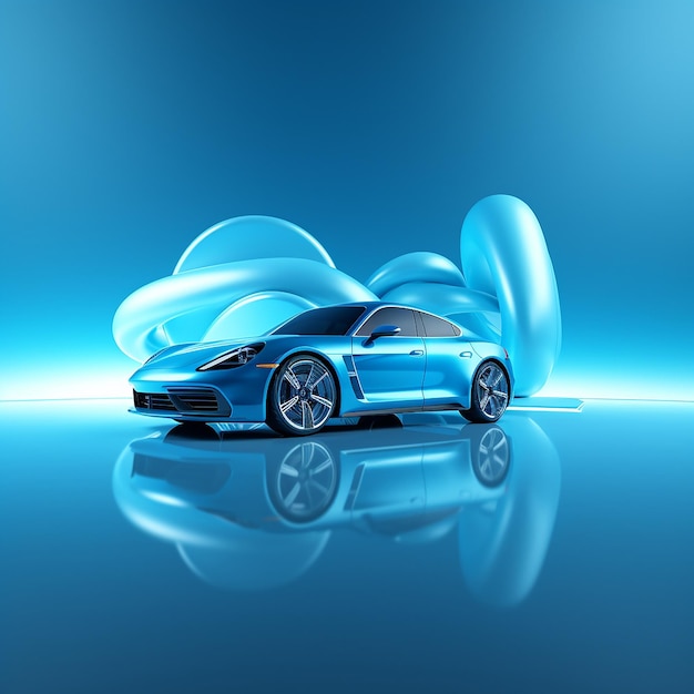 3d car photo with blue background