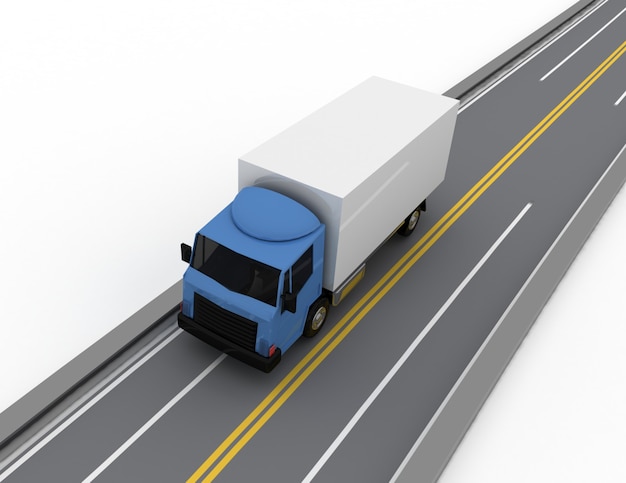 Photo 3d car truck on road . 3d rendered illustration