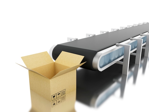 3d cardboard boxes with conveyor belt.