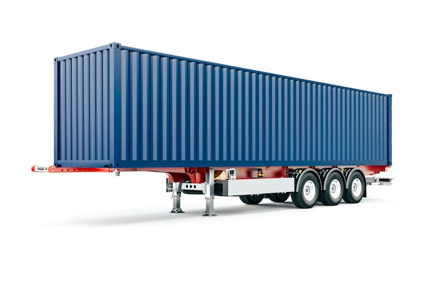 Photo 3d cargo shipping container trailer on white background