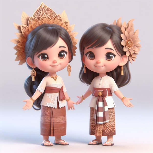 3D caricature beeld Leuk klein meisje in traditionele Balinese kleding