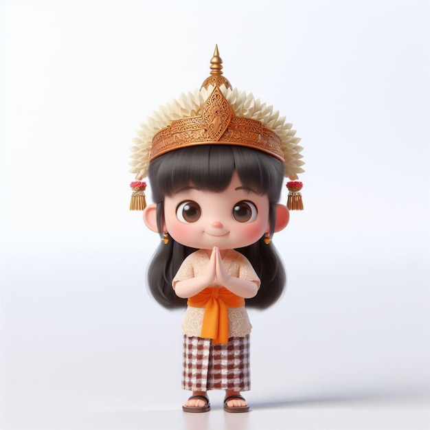 3D caricature beeld Leuk klein meisje in traditionele Balinese kleding