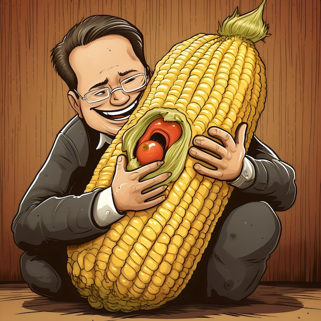 Foto 3d cartoon-achtig personage van man with corn gemaakt met generative ai