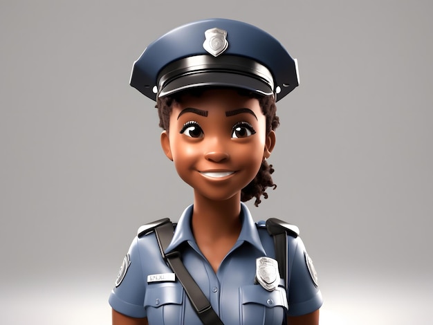 3D cartoon of an African American Police Girl isolated on white background