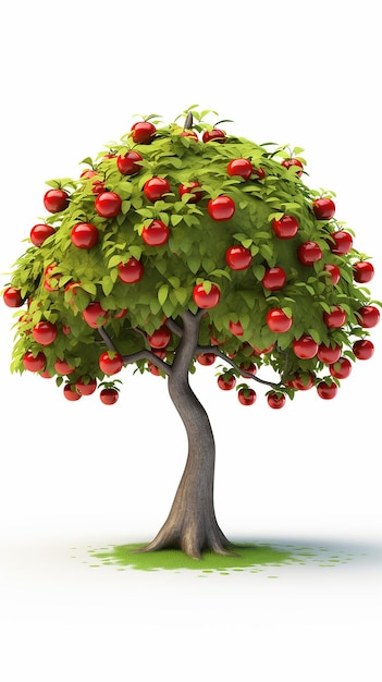 3D cartoon apple tree on a white background