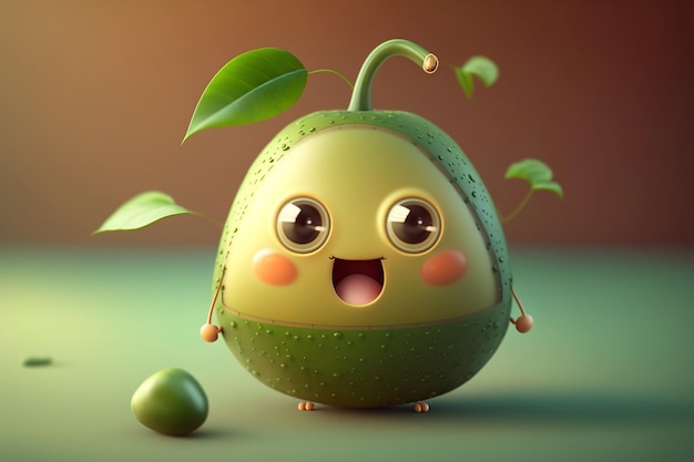 3D Cartoon Avocado Character generative Ai