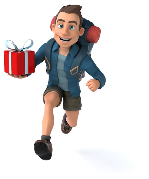 3D cartoon backpacker man character