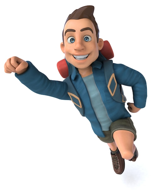 3D cartoon backpacker man character