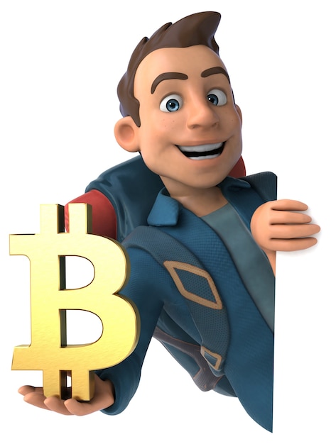 3D-cartoon backpacker met bitcoin-symbool