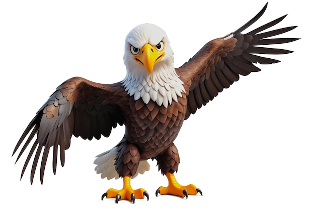 3D cartoon Bald Eagle op witte achtergrond Generatieve AI.