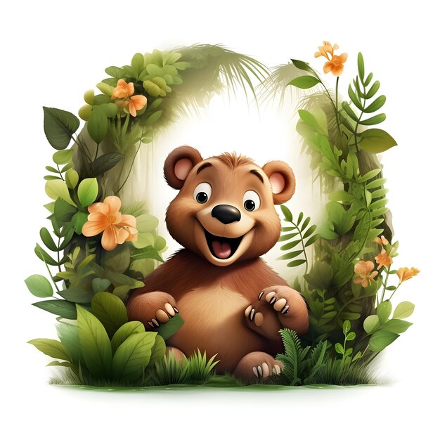 Photo 3d cartoon bear in the jungle