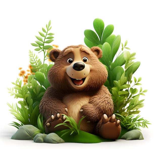 Photo 3d cartoon bear in the jungle