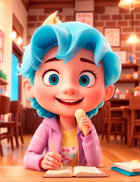 3D cartoon blue hair girl character