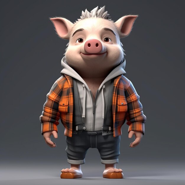 3d Cartoon Boar In Urban Outfit Cute And Stylish Character Design