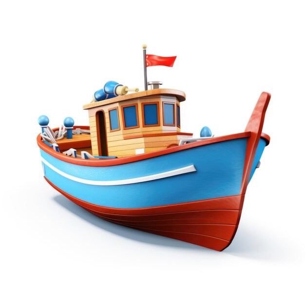 Photo 3d cartoon boat sailing on a tranquil white background