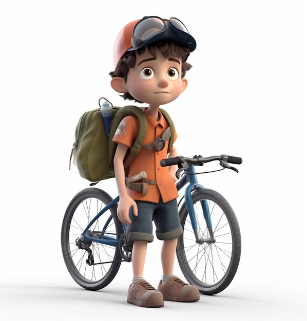 A 3d cartoon boy character with cycle and were cap and gogels