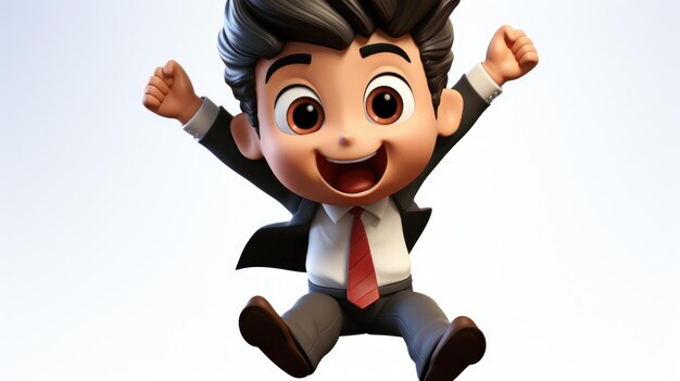 3d Cartoon of a boy jumps with excitement