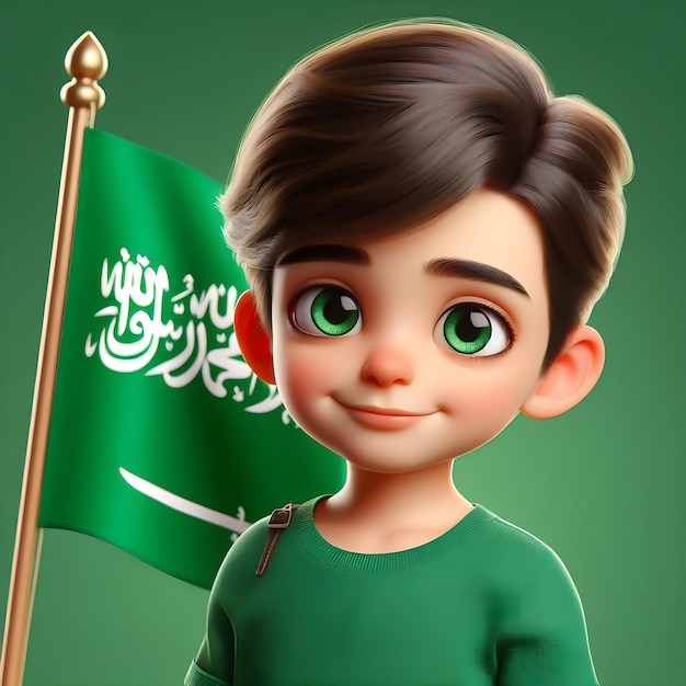 3d cartoon boy Saoedi-Arabië vlag