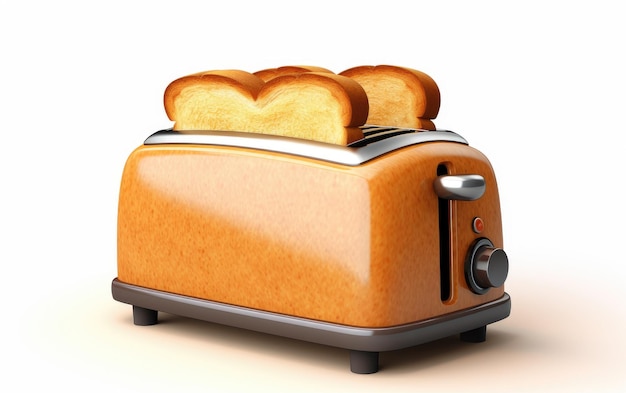 Photo 3d cartoon bread toaster on white background
