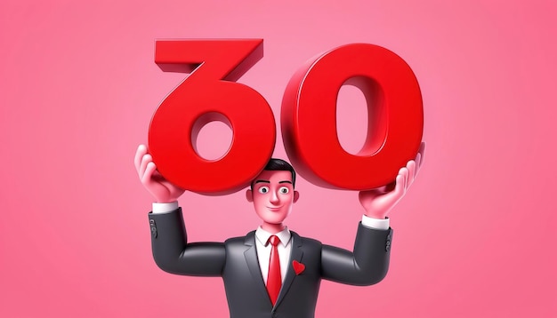 Фото 3d мультфильм бизнесмен руки, держащие красный 0 нулевой процент изолирован на розовом фоне скидки на продукты маркетинг продвижение бонусы концепция