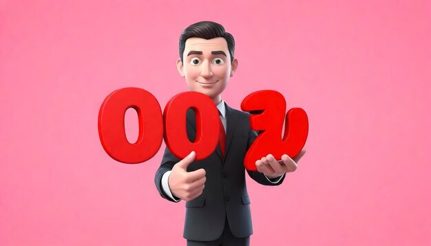 3d cartoon businessman hands holding red 0 zero percent isolated on pink background discounted products marketing promotion bonuses concept