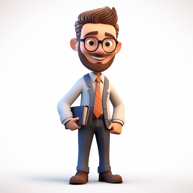 3D Cartoon Businessman professional holding Dairy in one Hand and Smiling