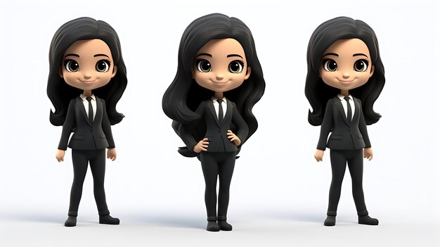 3d cartoon businesswoman happy working girl in suit