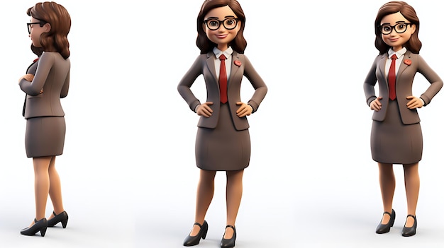 3D мультфильм бизнесмен счастливая работающая девушка в костюме