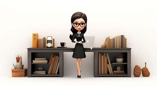 3d cartoon businesswoman happy working girl in suit