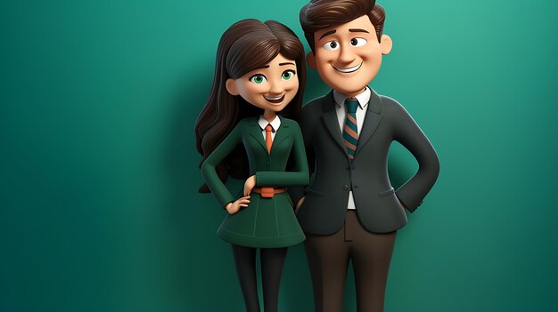 3d cartoon businesswoman leaning on businessman