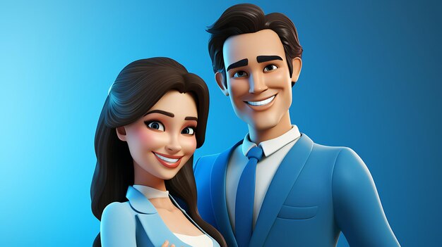 3d cartoon businesswoman leaning on businessman